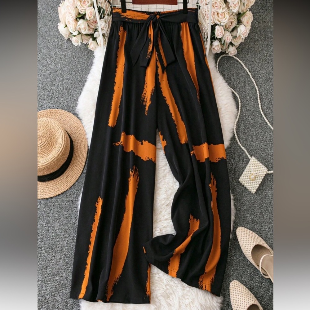SHEIN Black and Orange Wide-Leg Pants